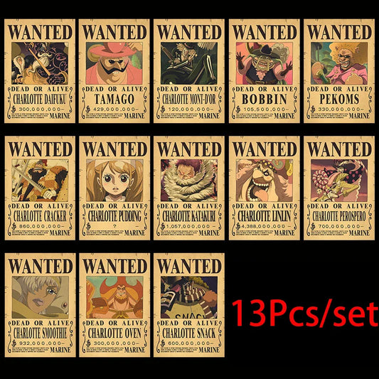 10Pcs Anime One Piece Luffy Wanted Vintage Posters Zoro Wanted Painting