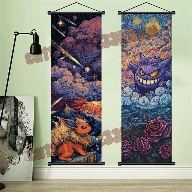 Pokemon: Poster, Anime Wall Artwork, Gengar Eevee Pikachu Images, Scroll Paintings, Retro Artist Home Living Room Decor