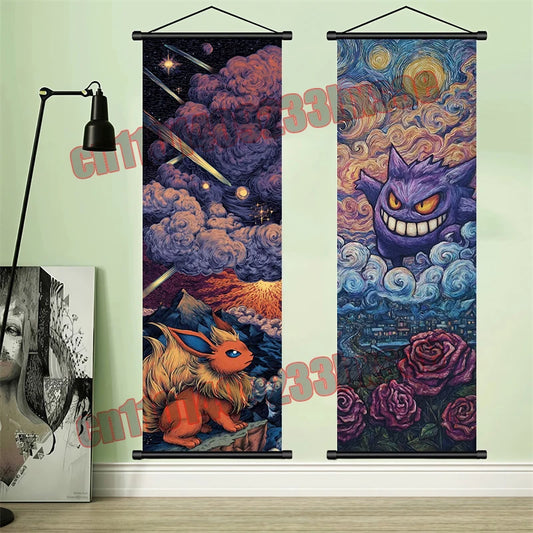 Pokemon: Poster, Anime Wall Artwork, Gengar Eevee Pikachu Images, Scroll Paintings, Retro Artist Home Living Room Decor
