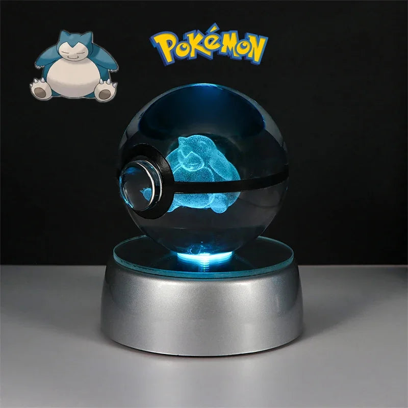 Pokemon 3D Crystal Ball Pikachu Gengar Eevee Mewtwo Anime Game Pokeball Led Night Light Base Kids Birthday Gift Home Decoration