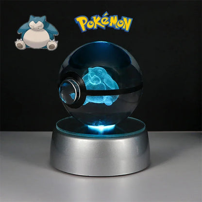 Pokemon 3D Crystal Ball Pikachu Gengar Eevee Mewtwo Anime Game Pokeball Led Night Light Base Kids Birthday Gift Home Decoration