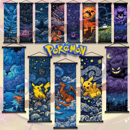 Pokemon: Poster, Anime Wall Artwork, Gengar Eevee Pikachu Images, Scroll Paintings, Retro Artist Home Living Room Decor
