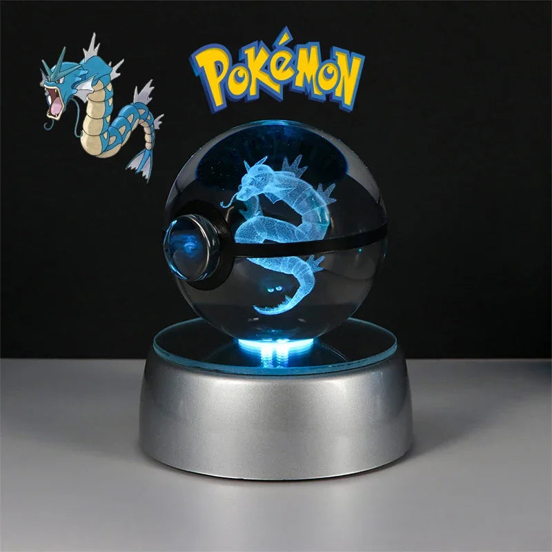 Pokemon 3D Crystal Ball Pikachu Gengar Eevee Mewtwo Anime Game Pokeball Led Night Light Base Kids Birthday Gift Home Decoration
