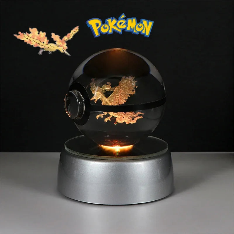 Pokemon 3D Crystal Ball Pikachu Gengar Eevee Mewtwo Anime Game Pokeball Led Night Light Base Kids Birthday Gift Home Decoration