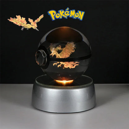 Pokemon 3D Crystal Ball Pikachu Gengar Eevee Mewtwo Anime Game Pokeball Led Night Light Base Kids Birthday Gift Home Decoration