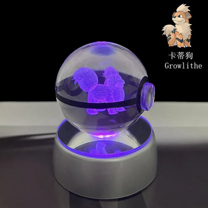 Pokemon 3D Crystal Ball Pikachu Gengar Eevee Mewtwo Anime Game Pokeball Led Night Light Base Kids Birthday Gift Home Decoration