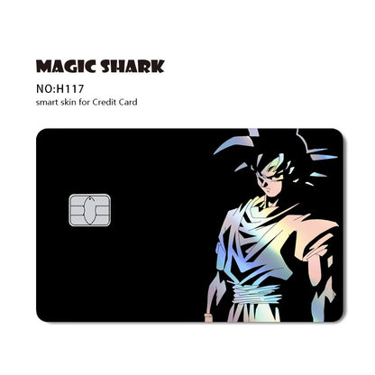 Magic Shark : Carte Dragon Ball Autocollant Goku Vegeta Cool Brillant Holographique Laser Carte de Crédit/Débit Autocollant Film Protection Avant