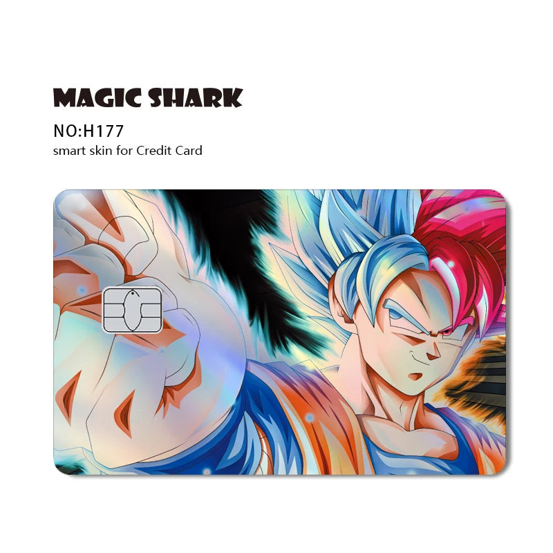 Magic Shark : Carte Dragon Ball Autocollant Goku Vegeta Cool Brillant Holographique Laser Carte de Crédit/Débit Autocollant Film Protection Avant