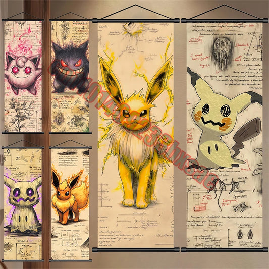 Pokemon: Poster Anime Wall Artwork Gengar Pictures Charizard Painting Canvas Pikachu Hanging Scrolls Home Room Decor