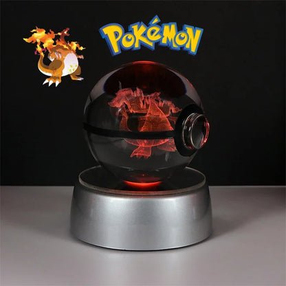 Pokemon 3D Crystal Ball Pikachu Gengar Eevee Mewtwo Anime Game Pokeball Led Night Light Base Kids Birthday Gift Home Decoration