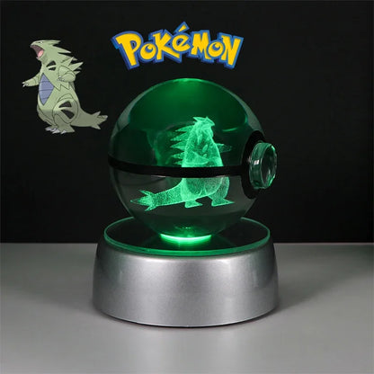 Pokemon 3D Crystal Ball Pikachu Gengar Eevee Mewtwo Anime Game Pokeball Led Night Light Base Kids Birthday Gift Home Decoration