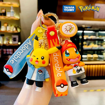 Pokemon Keychain: Anime Figures Pikachu Cartoon Key Chain Charmander Psyduck Fashion Bag Keyring Pendant Accessories