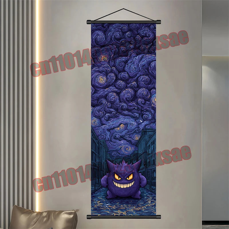 Pokemon: Poster, Anime Wall Artwork, Gengar Eevee Pikachu Images, Scroll Paintings, Retro Artist Home Living Room Decor