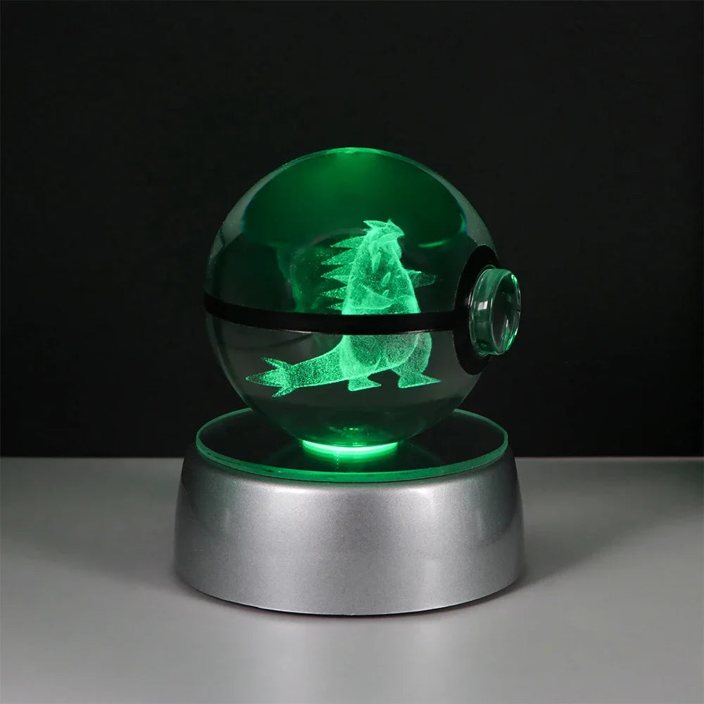 Pokemon 3D Crystal Ball Pikachu Gengar Eevee Mewtwo Anime Game Pokeball Led Night Light Base Kids Birthday Gift Home Decoration