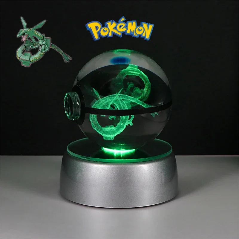 Pokemon 3D Crystal Ball Pikachu Gengar Eevee Mewtwo Anime Game Pokeball Led Night Light Base Kids Birthday Gift Home Decoration