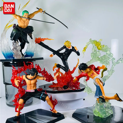New One Piece Anime Figure Fire Fist Luffy Ace Sanji Battle Model Dolls PVC sabo Action Figurine Zoro Ghost Three-Knife