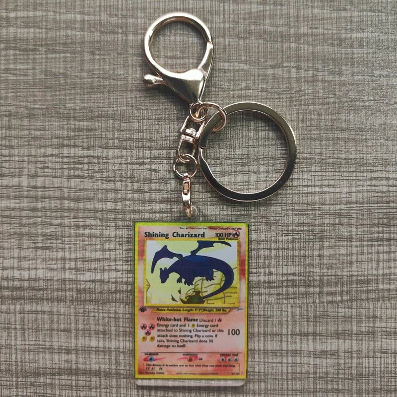 Pokemon Anime Small Card Key Chain Charizard Keychains Blastoise Venusaur Mewtwo Diy Acrylic Action Toy Figures Game Collection