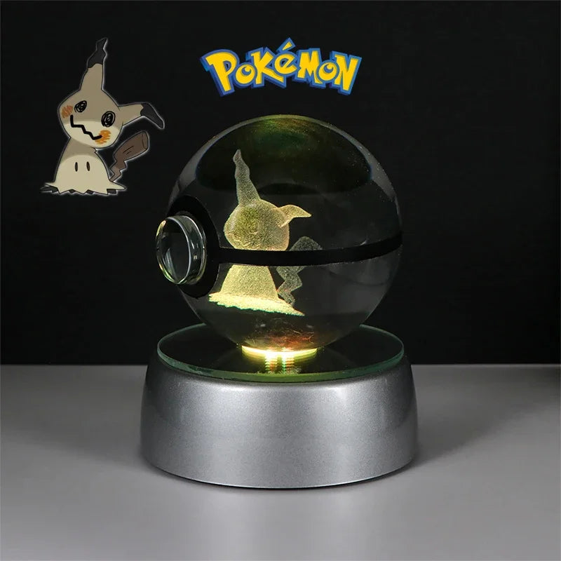 Pokemon 3D Crystal Ball Pikachu Gengar Eevee Mewtwo Anime Game Pokeball Led Night Light Base Kids Birthday Gift Home Decoration