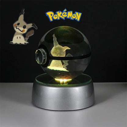 Pokemon 3D Crystal Ball Pikachu Gengar Eevee Mewtwo Anime Game Pokeball Led Night Light Base Kids Birthday Gift Home Decoration