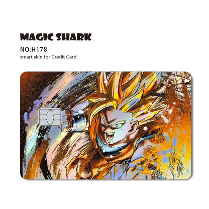 Magic Shark : Carte Dragon Ball Autocollant Goku Vegeta Cool Brillant Holographique Laser Carte de Crédit/Débit Autocollant Film Protection Avant