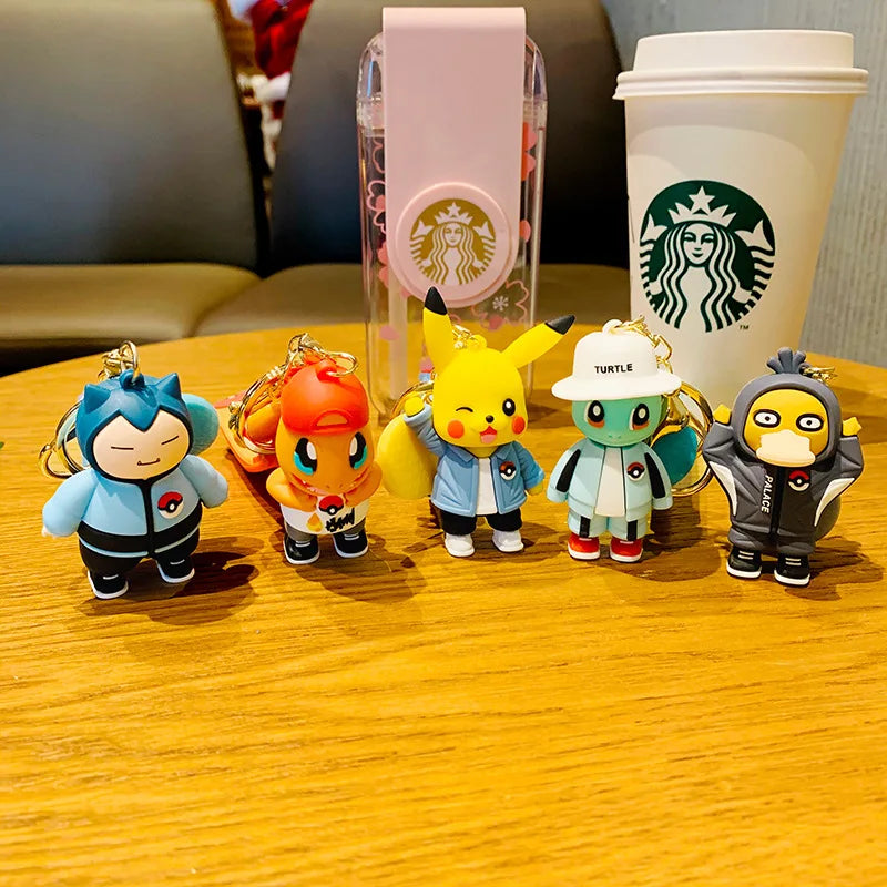 Pokemon Keychain: Anime Figures Pikachu Cartoon Key Chain Charmander Psyduck Fashion Bag Keyring Pendant Accessories