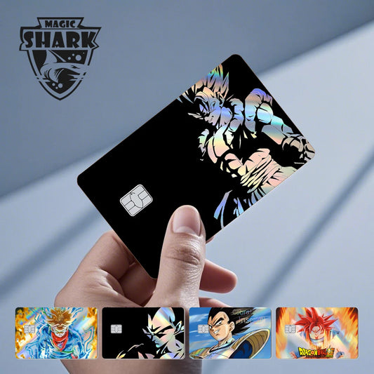 Magic Shark: Dragon ball Card Sticker Goku Vegeta Cool Shinny Holographic Laser Credit Debit Card Sticker Film Front Skin Cover