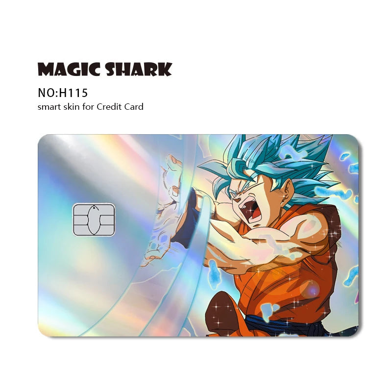 Magic Shark : Carte Dragon Ball Autocollant Goku Vegeta Cool Brillant Holographique Laser Carte de Crédit/Débit Autocollant Film Protection Avant