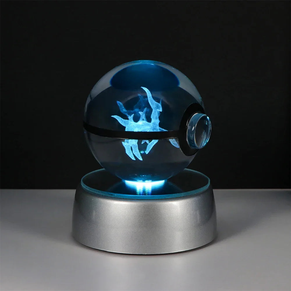 Pokemon 3D Crystal Ball Pikachu Gengar Eevee Mewtwo Anime Game Pokeball Led Night Light Base Kids Birthday Gift Home Decoration