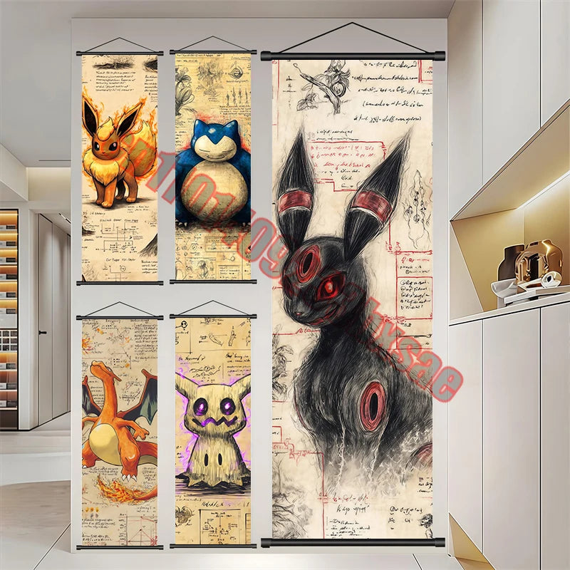 Pokemon: Poster Anime Wall Artwork Gengar Pictures Charizard Painting Canvas Pikachu Hanging Scrolls Home Room Decor