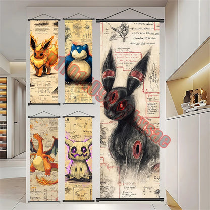 Pokemon: Poster Anime Wall Artwork Gengar Pictures Charizard Painting Canvas Pikachu Hanging Scrolls Home Room Decor