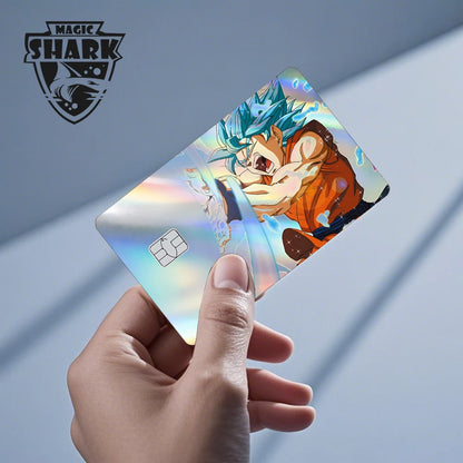 Magic Shark : Carte Dragon Ball Autocollant Goku Vegeta Cool Brillant Holographique Laser Carte de Crédit/Débit Autocollant Film Protection Avant