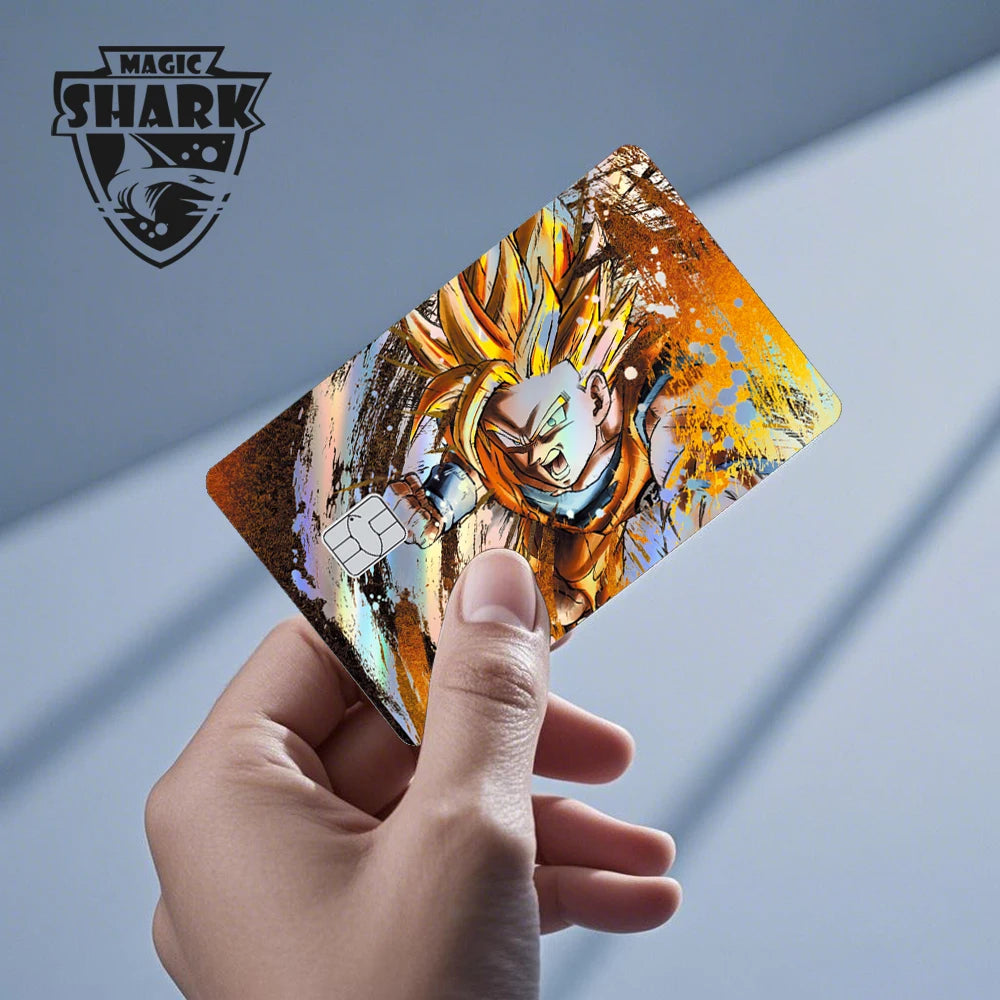 Magic Shark : Carte Dragon Ball Autocollant Goku Vegeta Cool Brillant Holographique Laser Carte de Crédit/Débit Autocollant Film Protection Avant