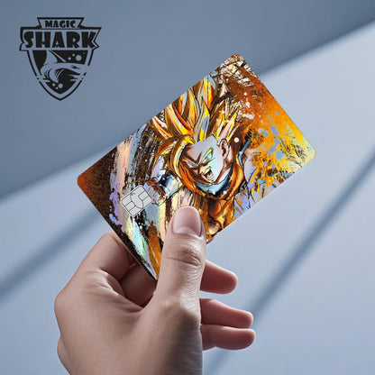 Magic Shark : Carte Dragon Ball Autocollant Goku Vegeta Cool Brillant Holographique Laser Carte de Crédit/Débit Autocollant Film Protection Avant