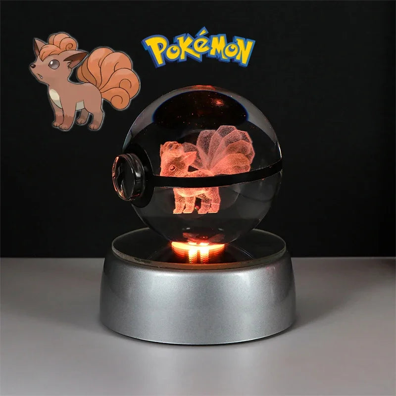 Pokemon 3D Crystal Ball Pikachu Gengar Eevee Mewtwo Anime Game Pokeball Led Night Light Base Kids Birthday Gift Home Decoration