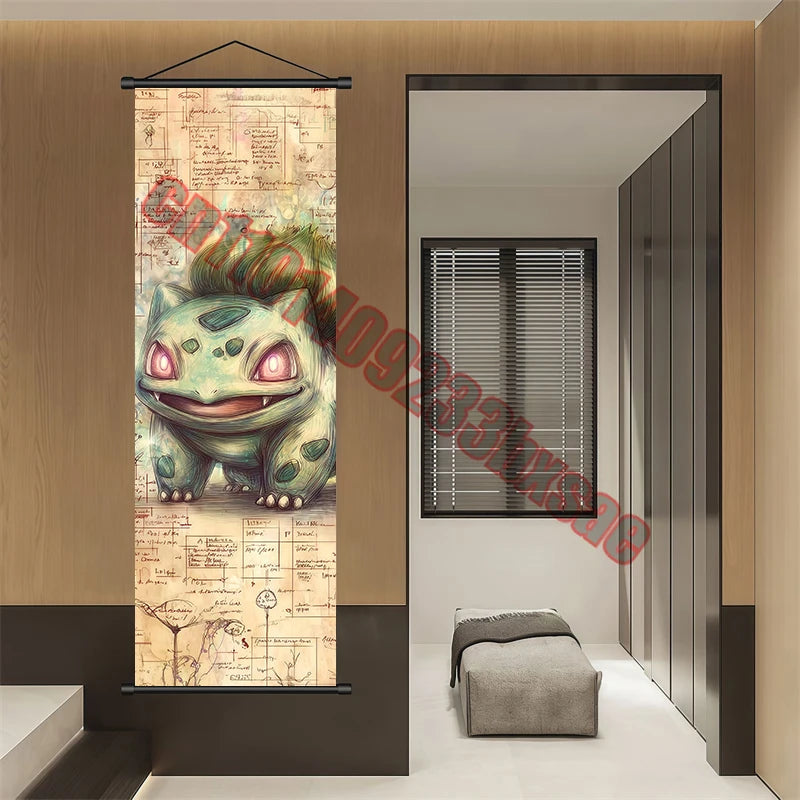 Pokemon: Poster Anime Wall Artwork Gengar Pictures Charizard Painting Canvas Pikachu Hanging Scrolls Home Room Decor