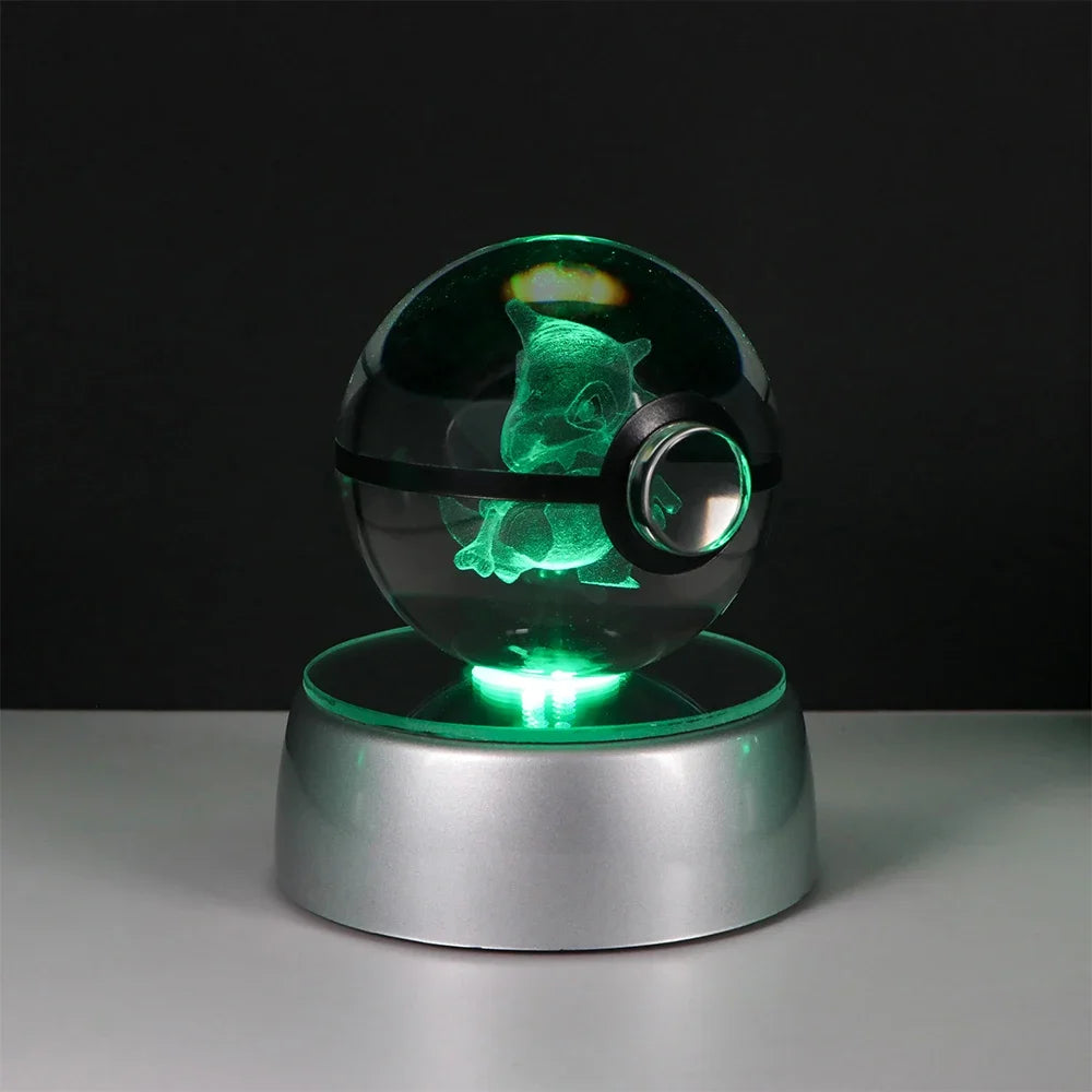 Pokemon 3D Crystal Ball Pikachu Gengar Eevee Mewtwo Anime Game Pokeball Led Night Light Base Kids Birthday Gift Home Decoration