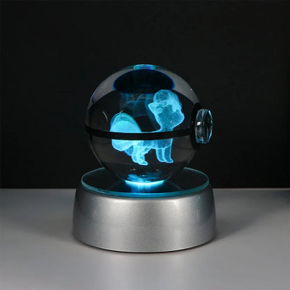 Pokemon 3D Crystal Ball Pikachu Gengar Eevee Mewtwo Anime Game Pokeball Led Night Light Base Kids Birthday Gift Home Decoration