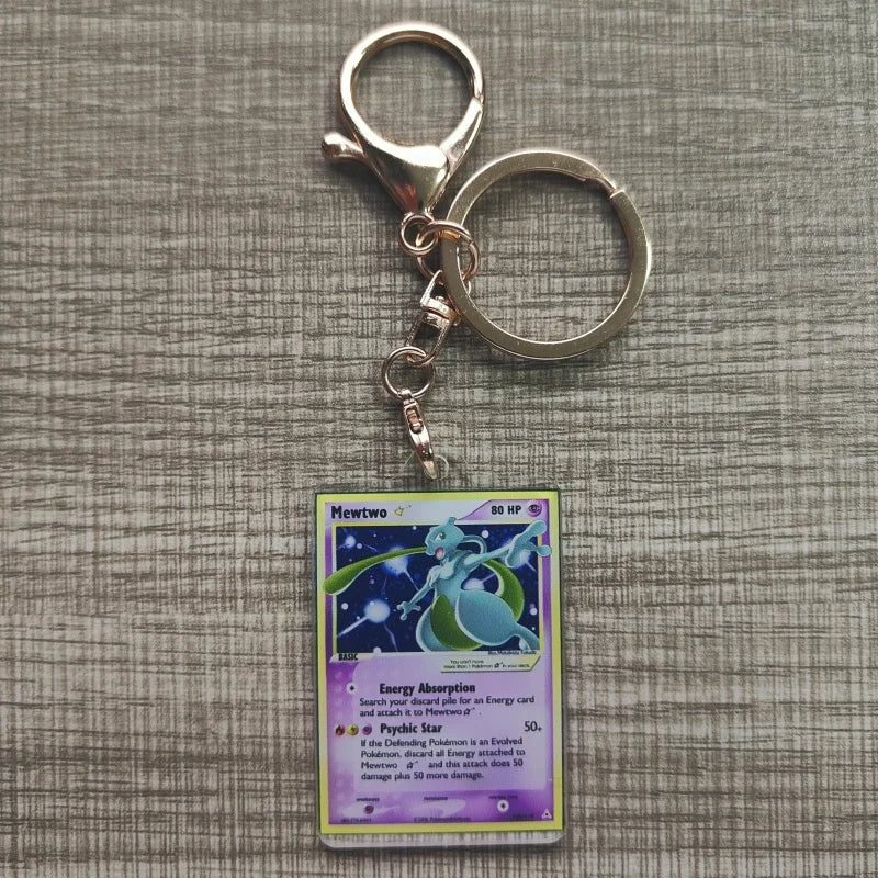 Pokemon Anime Small Card Key Chain Charizard Keychains Blastoise Venusaur Mewtwo Diy Acrylic Action Toy Figures Game Collection