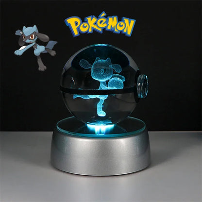 Pokemon 3D Crystal Ball Pikachu Gengar Eevee Mewtwo Anime Game Pokeball Led Night Light Base Kids Birthday Gift Home Decoration
