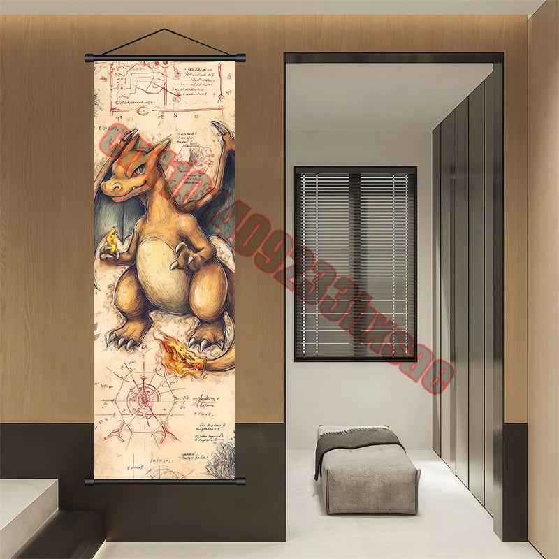 Pokemon: Poster Anime Wall Artwork Gengar Pictures Charizard Painting Canvas Pikachu Hanging Scrolls Home Room Decor