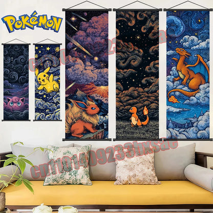 Pokemon: Poster, Anime Wall Artwork, Gengar Eevee Pikachu Images, Scroll Paintings, Retro Artist Home Living Room Decor