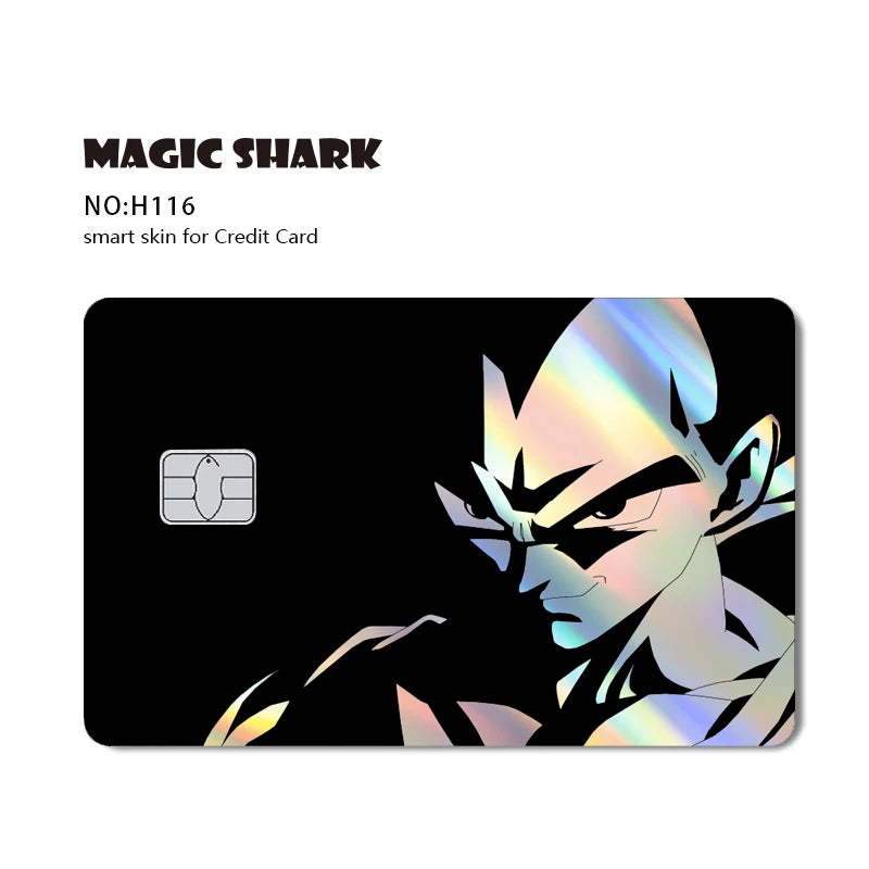 Magic Shark : Carte Dragon Ball Autocollant Goku Vegeta Cool Brillant Holographique Laser Carte de Crédit/Débit Autocollant Film Protection Avant