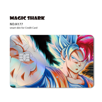 Magic Shark : Carte Dragon Ball Autocollant Goku Vegeta Cool Brillant Holographique Laser Carte de Crédit/Débit Autocollant Film Protection Avant