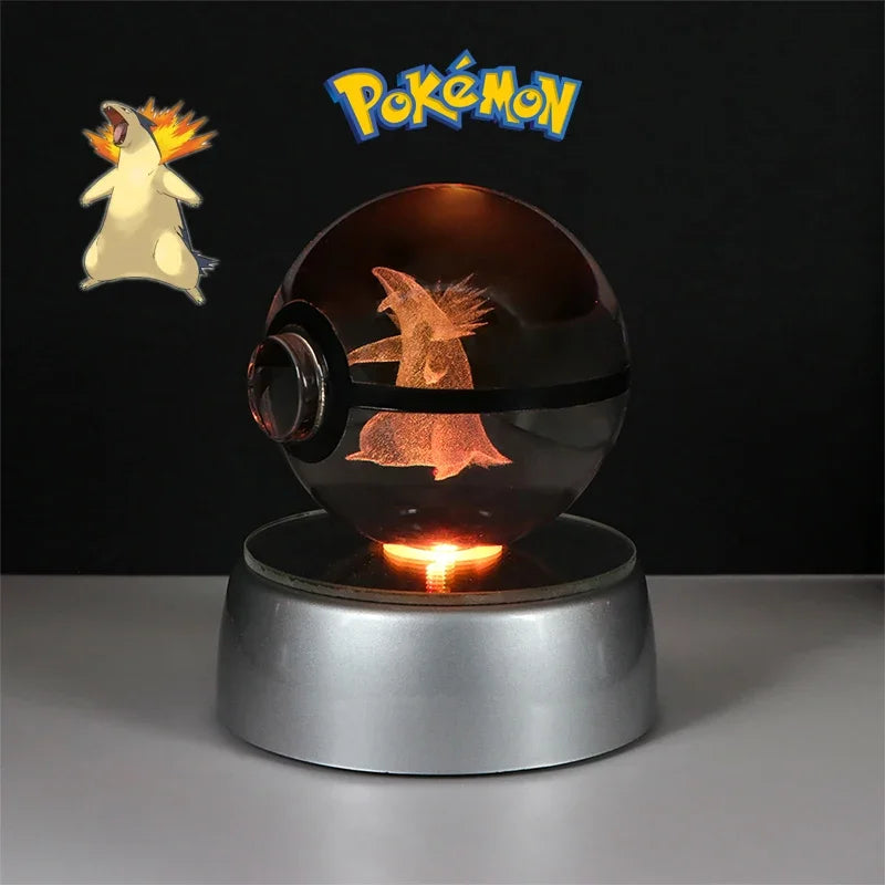 Pokemon 3D Crystal Ball Pikachu Gengar Eevee Mewtwo Anime Game Pokeball Led Night Light Base Kids Birthday Gift Home Decoration