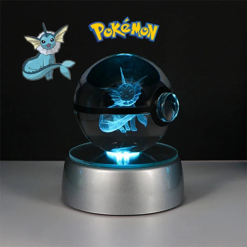 Pokemon 3D Crystal Ball Pikachu Gengar Eevee Mewtwo Anime Game Pokeball Led Night Light Base Kids Birthday Gift Home Decoration