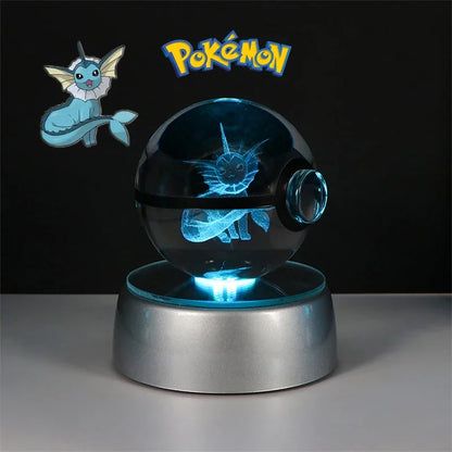 Pokemon 3D Crystal Ball Pikachu Gengar Eevee Mewtwo Anime Game Pokeball Led Night Light Base Kids Birthday Gift Home Decoration
