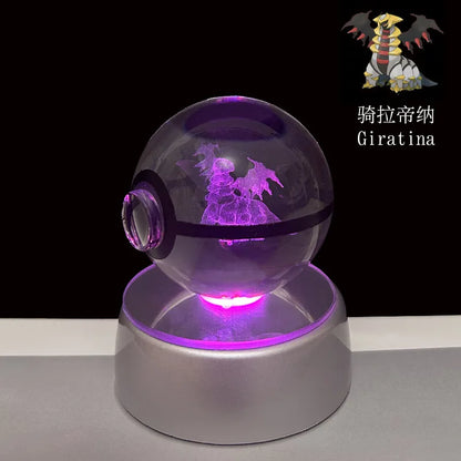 Pokemon 3D Crystal Ball Pikachu Gengar Eevee Mewtwo Anime Game Pokeball Led Night Light Base Kids Birthday Gift Home Decoration