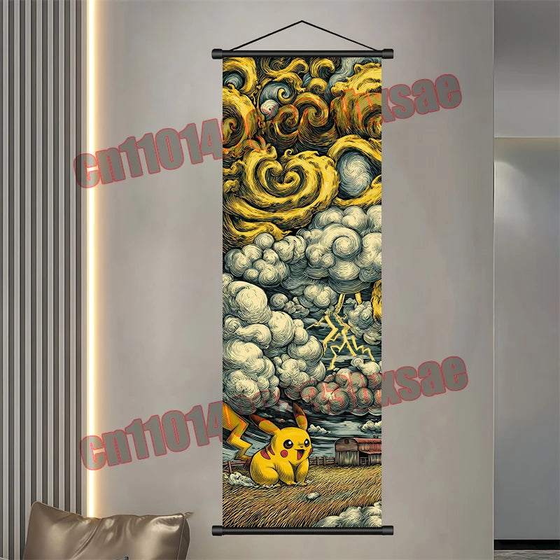 Pokemon: Poster, Anime Wall Artwork, Gengar Eevee Pikachu Images, Scroll Paintings, Retro Artist Home Living Room Decor