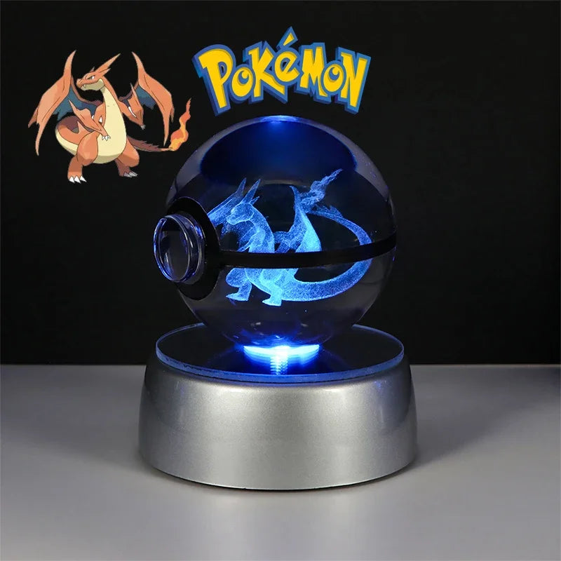 Pokemon 3D Crystal Ball Pikachu Gengar Eevee Mewtwo Anime Game Pokeball Led Night Light Base Kids Birthday Gift Home Decoration