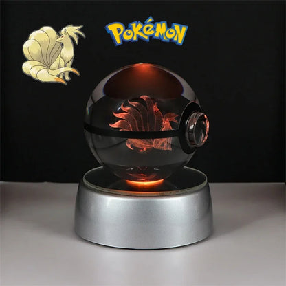 Pokemon 3D Crystal Ball Pikachu Gengar Eevee Mewtwo Anime Game Pokeball Led Night Light Base Kids Birthday Gift Home Decoration
